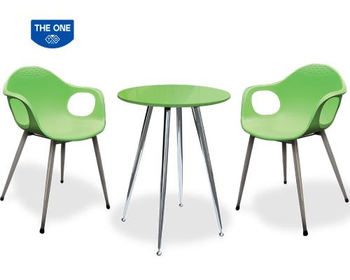 BÀN GHẾ ĂN NHANH B42 MẠ-MẶT GỖ